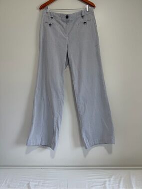 Tommy Hilfiger Seersucker Pinstripe Wide Leg Pants 12 Blue White Nautical Preppy